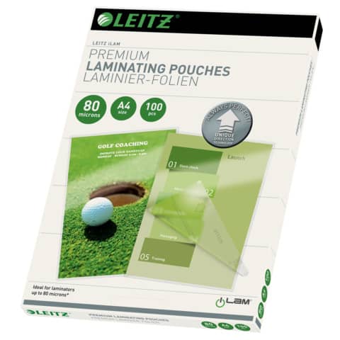 Pouches per plastificatrici Leitz iLam con UDT 2x80 µm in EVA A4 21,6x30,3 cm Conf. 100 pezzi - 74780000